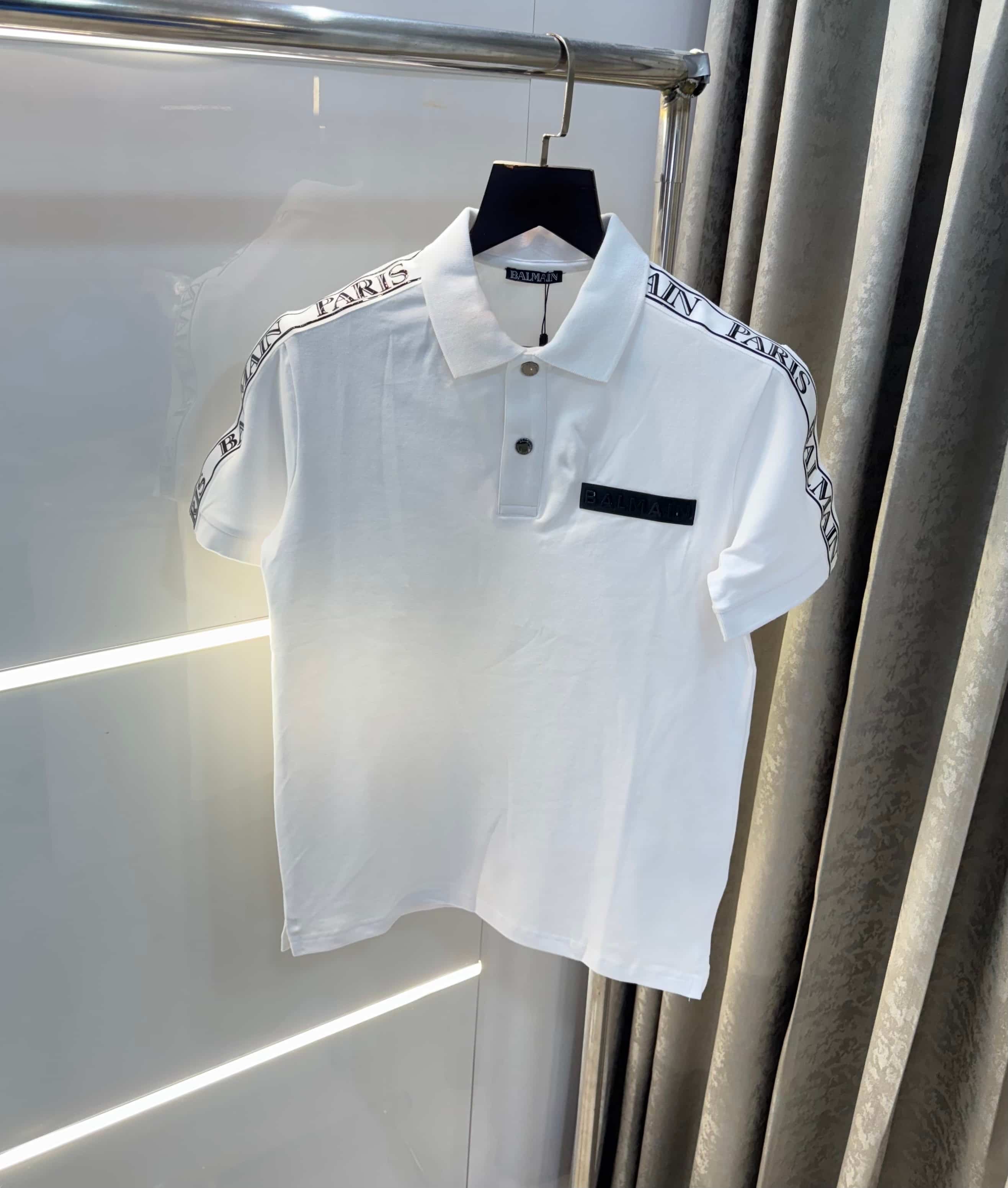 Balmai n Paris White Shoulder Patch Lu-X..ury Imported Polo T-Shirt Secondary image