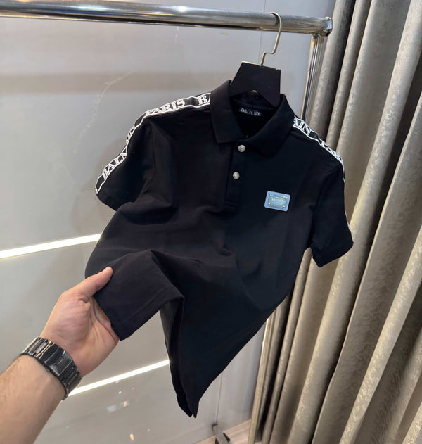 Balmai n Paris Black Shoulder Patch Imported Polo T-Shirt