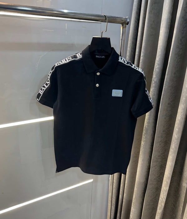 Balmai n Paris Black Shoulder Patch Imported Polo T-Shirt
