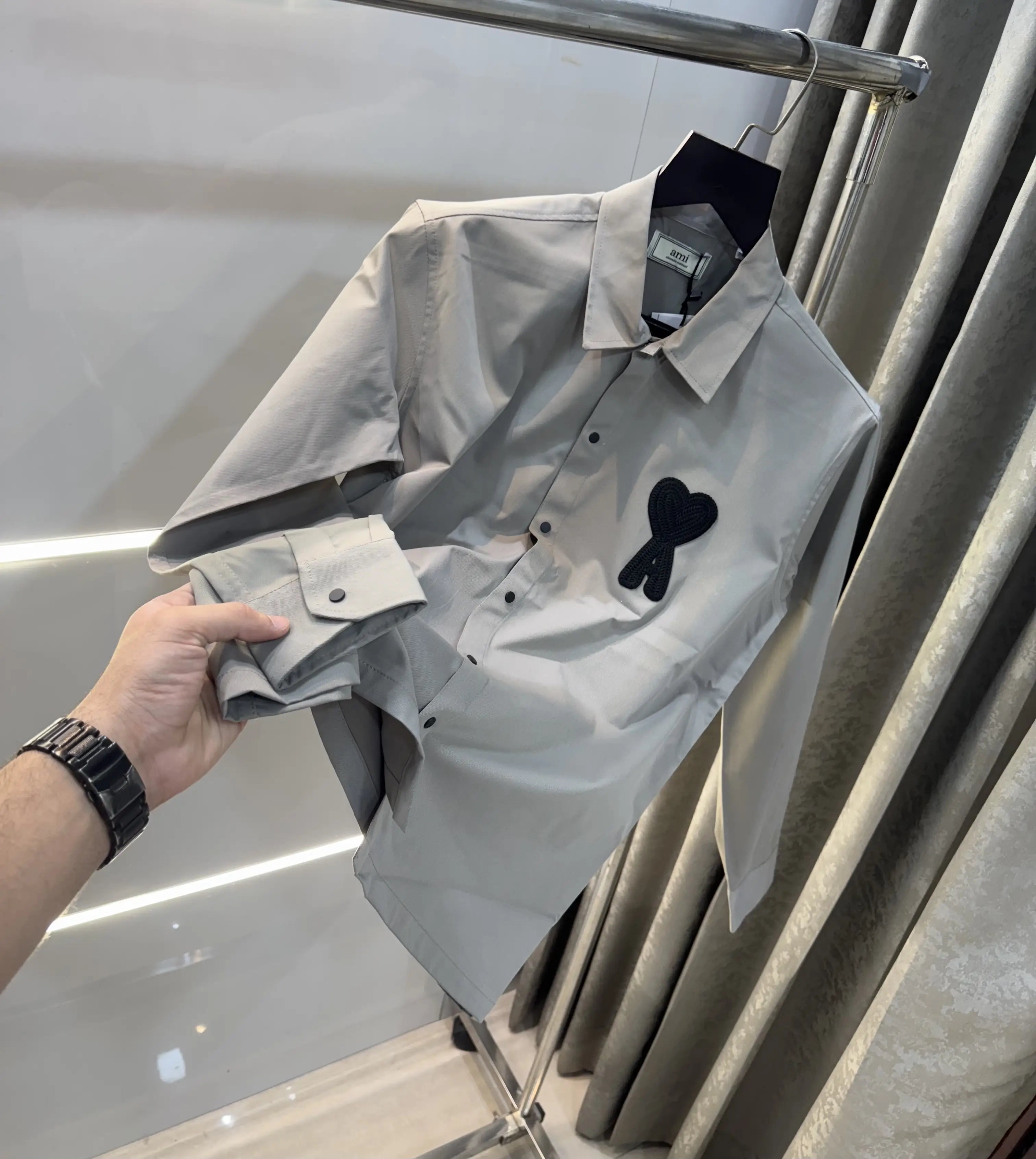 Ami Paris Grey Embroidery Logo Imported Shirt Main image