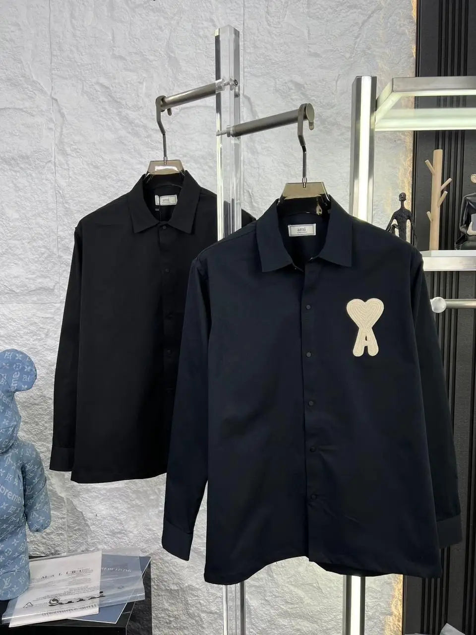 Ami Paris Dark Grey Embroidery Logo Imported Shirt Main image