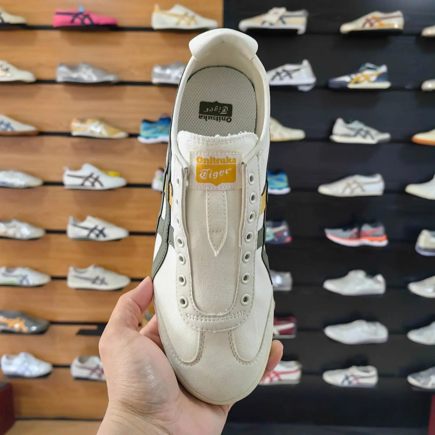 Onitsuka Tiger Mexico 66 Slip On Cream Spinach Green Yellow For Mens