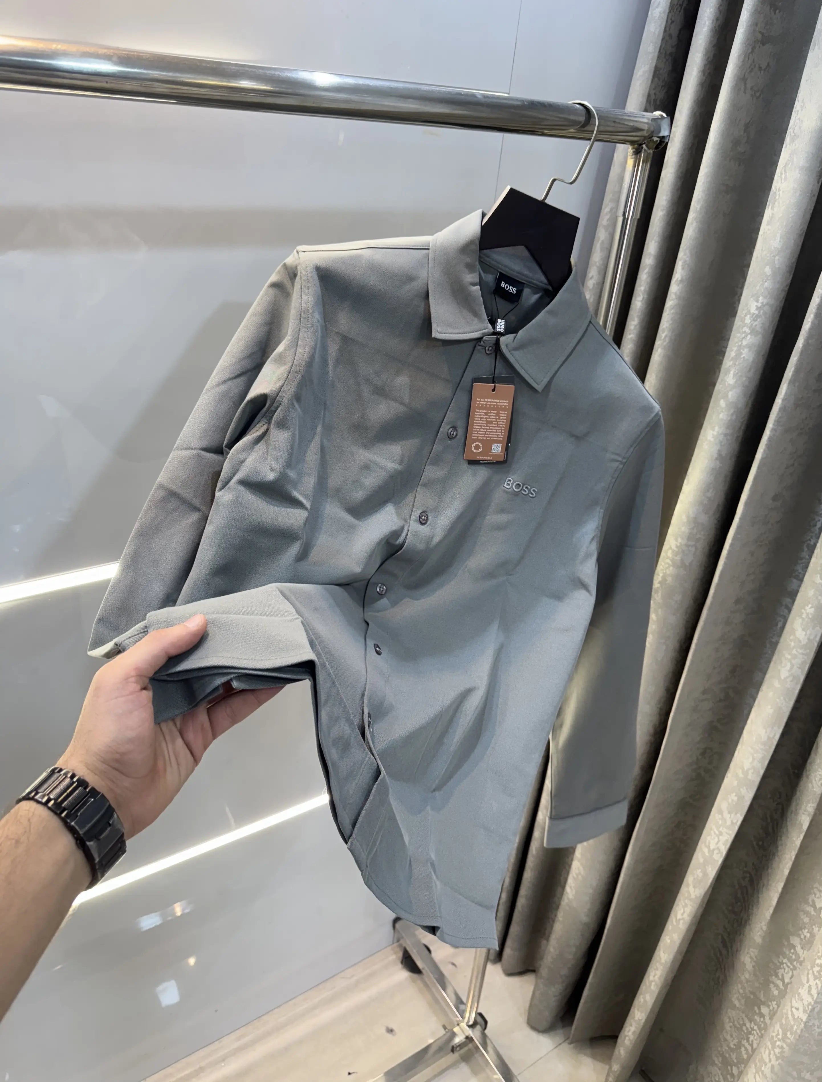 Hugo  Boss Light Grey Embroidery Logo Imported Lycra Shirt Secondary image
