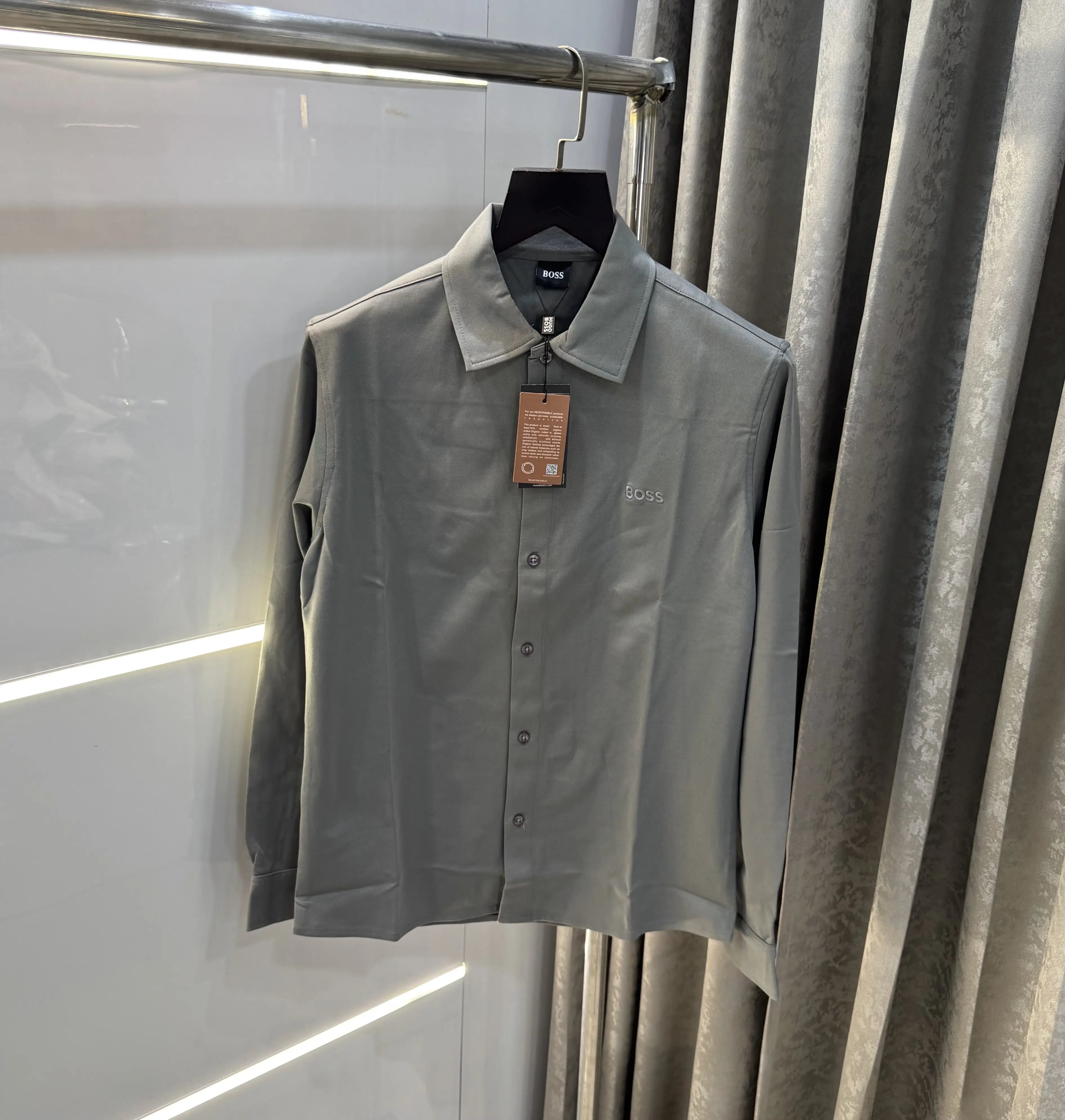 Hugo  Boss Light Grey Embroidery Logo Imported Lycra Shirt Main image