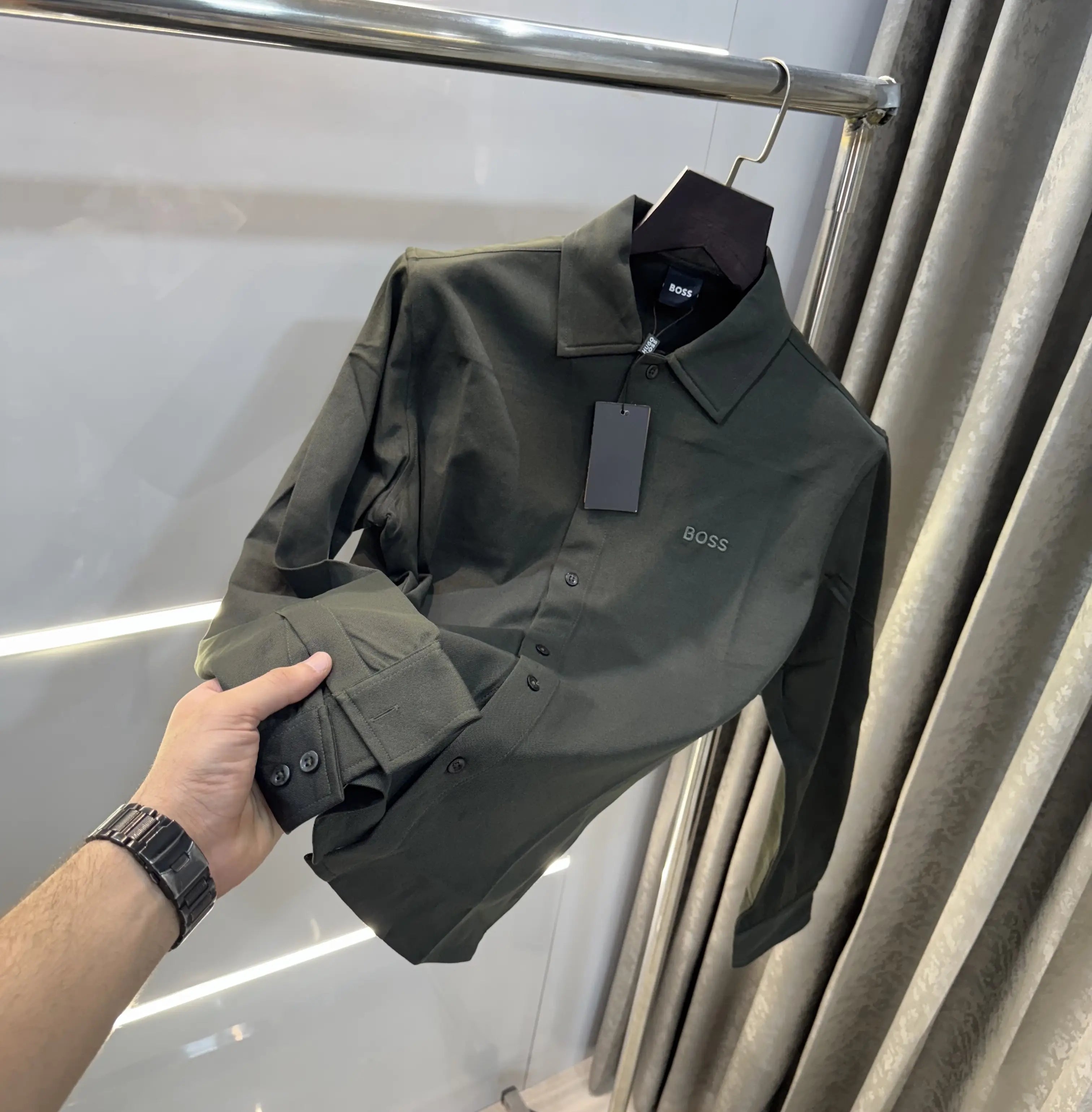 Hugo  Boss Olive Embroidery Logo Imported Lycra Shirt Secondary image