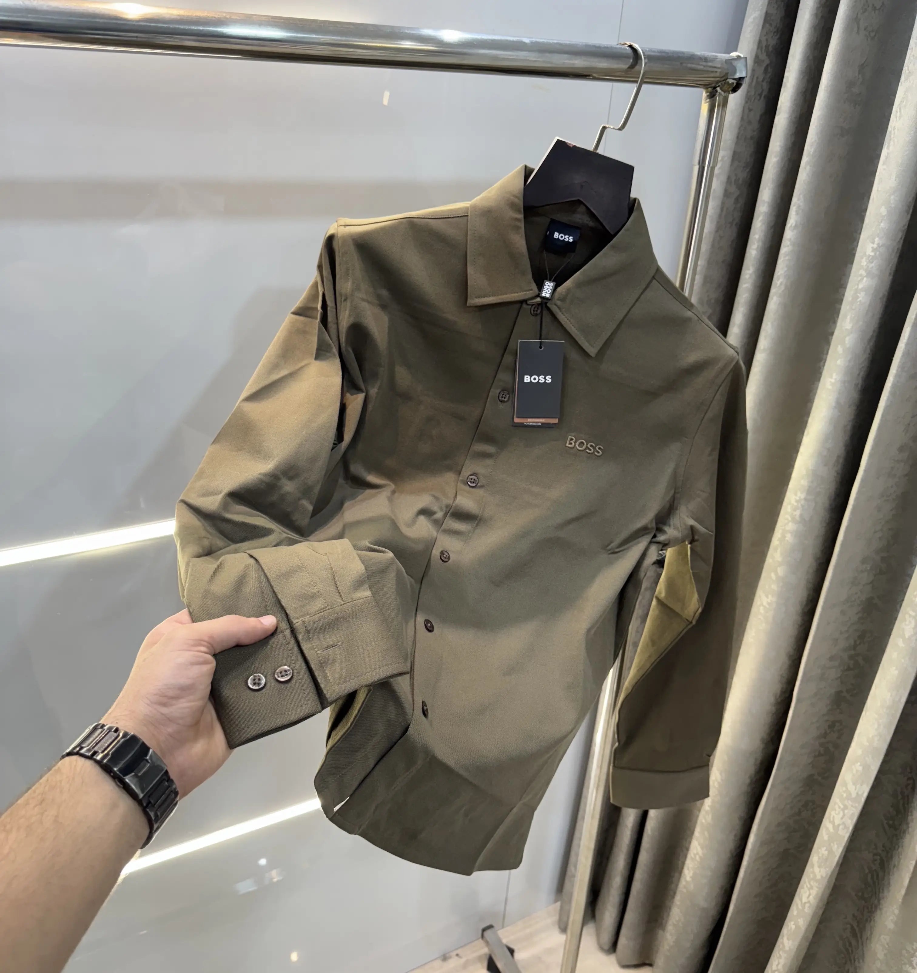 Hugo  B0ss! Brown Embroidery Logo Imported Lycra Shirt Secondary image
