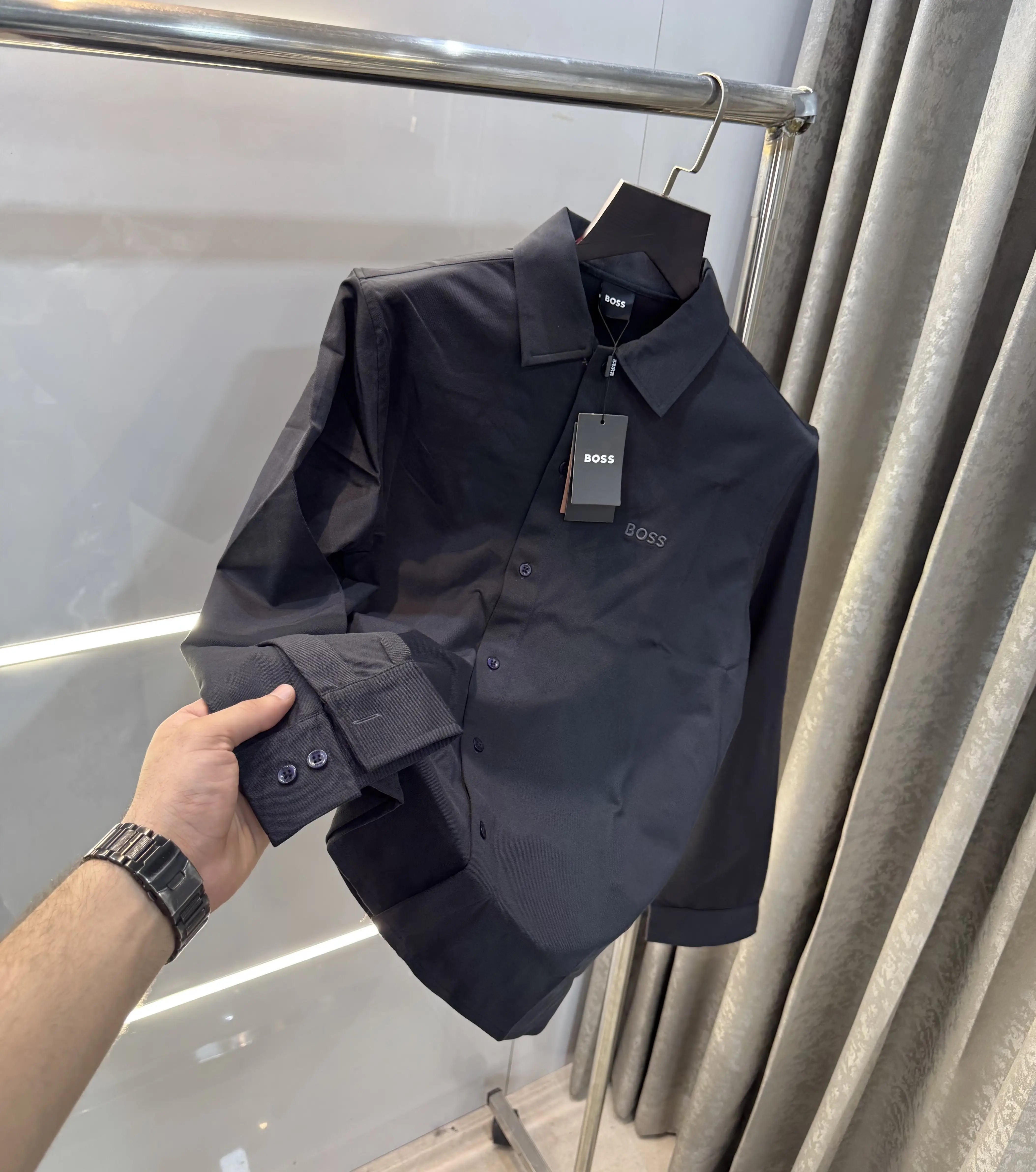 Hugo  Boss Navy Blue Embroidery Logo Imported Lycra Shirt Secondary image