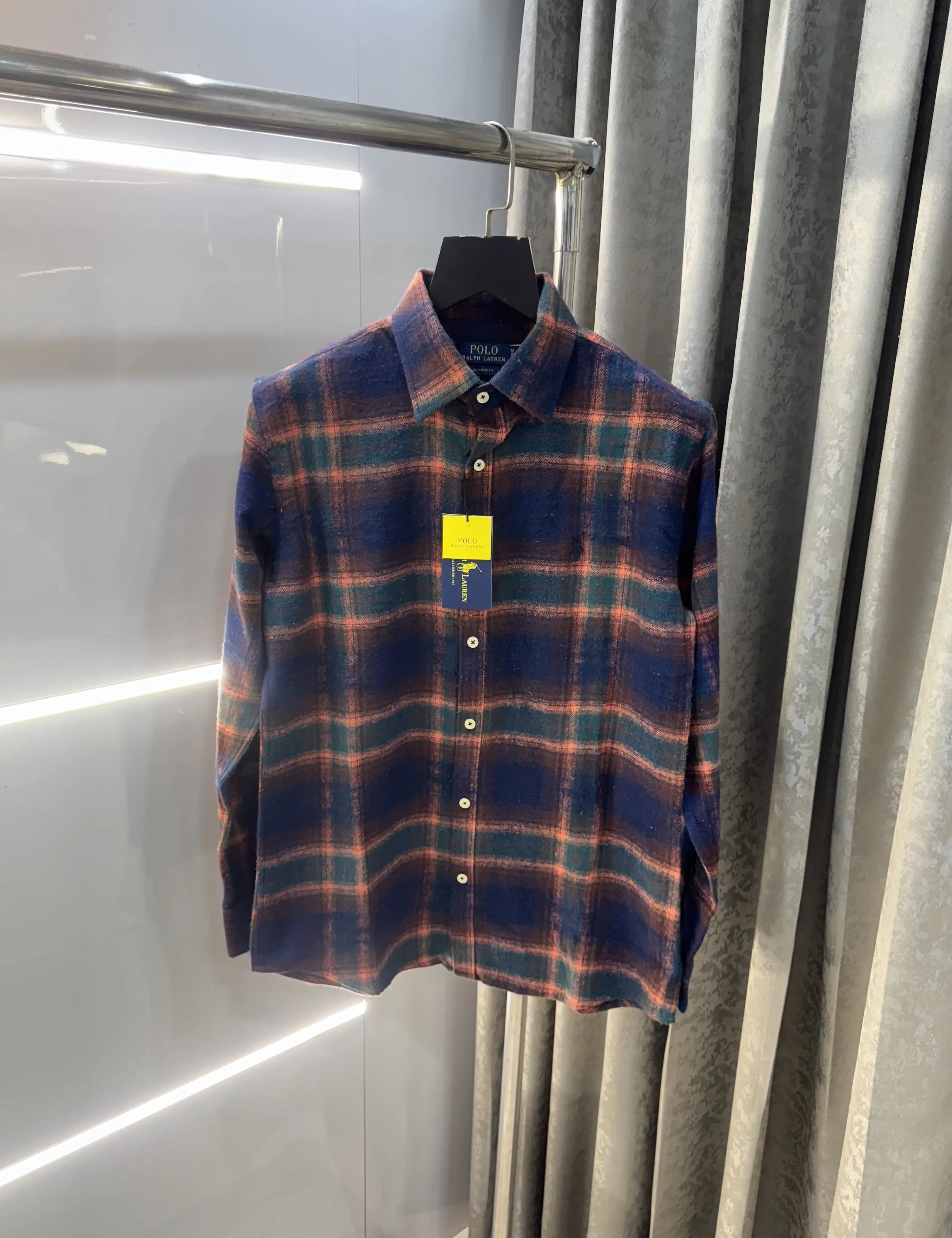 Ralph  Lauren Navy Blue Brushing Checks Premium Shirt Main image