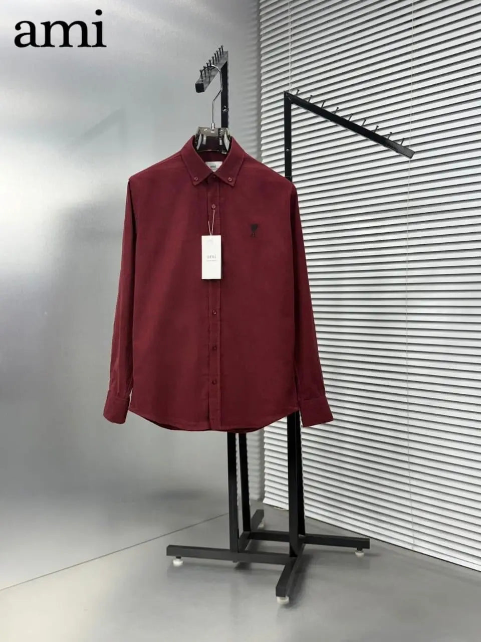 Ami Paris Maroon Embroidry Logo Premium Shirt