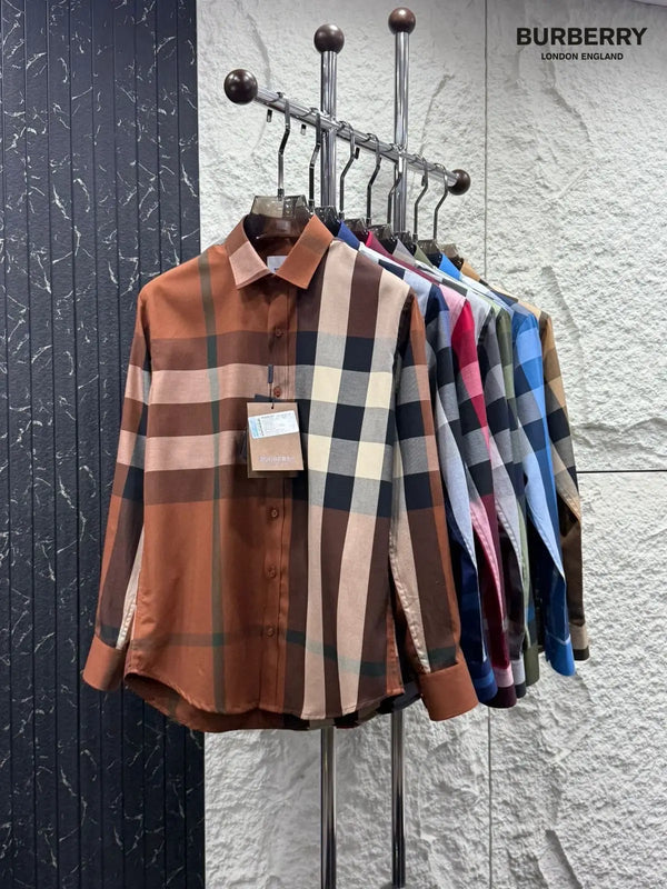 Burberr y 5 Navy Blue Checks Premium Shirt With Original Bo_X Packing