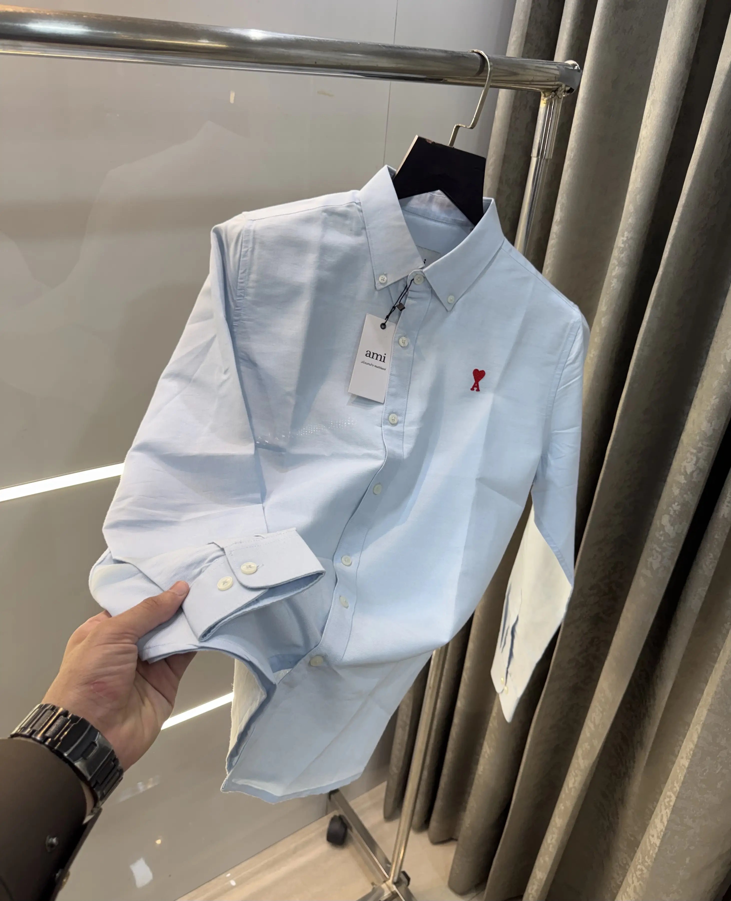 Ami Paris Sky Blue Embroidry Logo Premium Shirt Main image