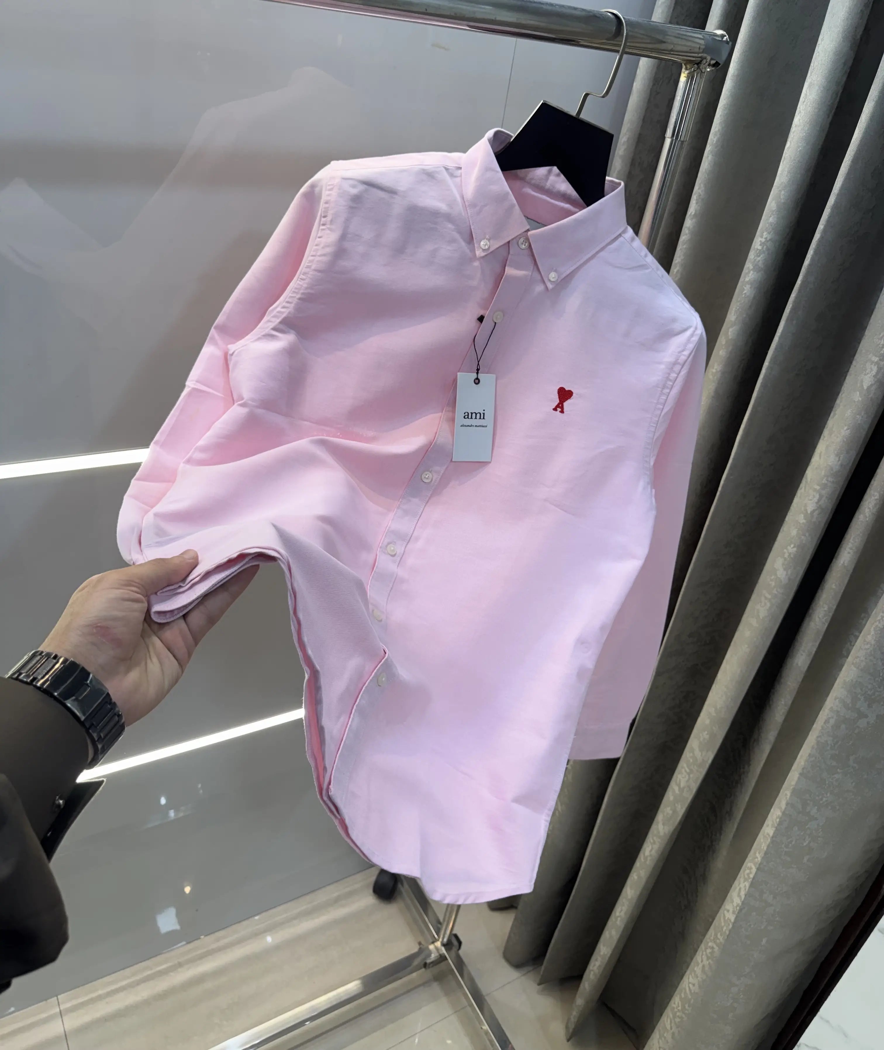 Ami Paris Pink Embroidry Logo Premium Shirt Main image