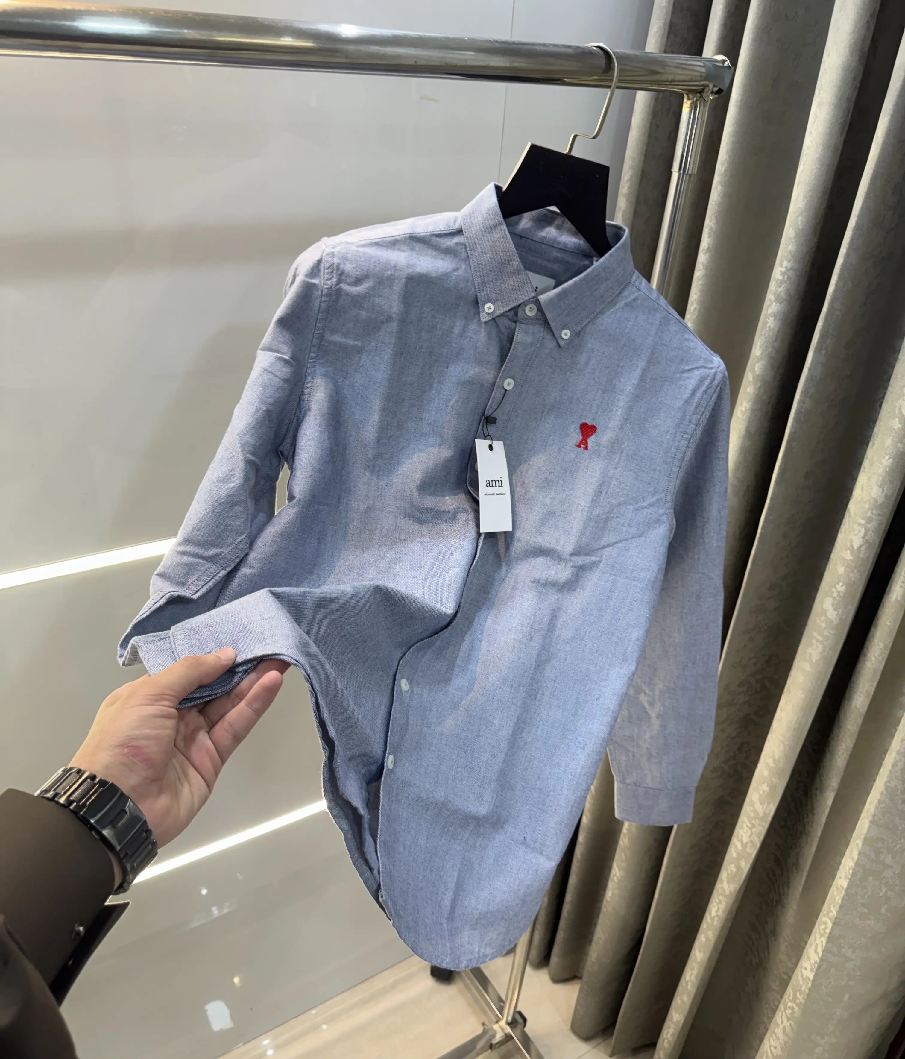 Ami Paris Indigo Blue Embroidry Logo Premium Shirt Main image