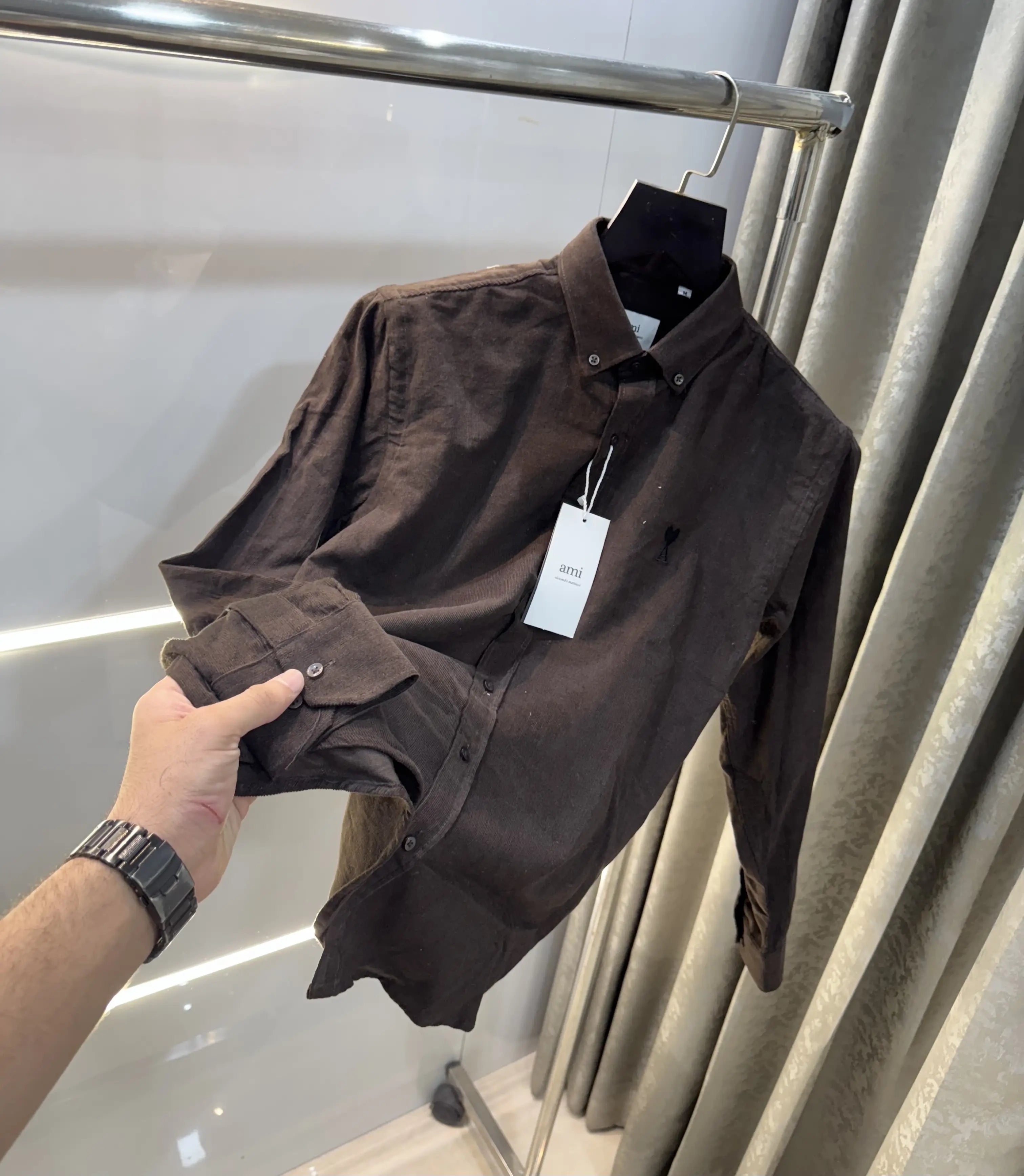 Ami Paris Dark Brown Embroidry Logo Premium Shirt Main image
