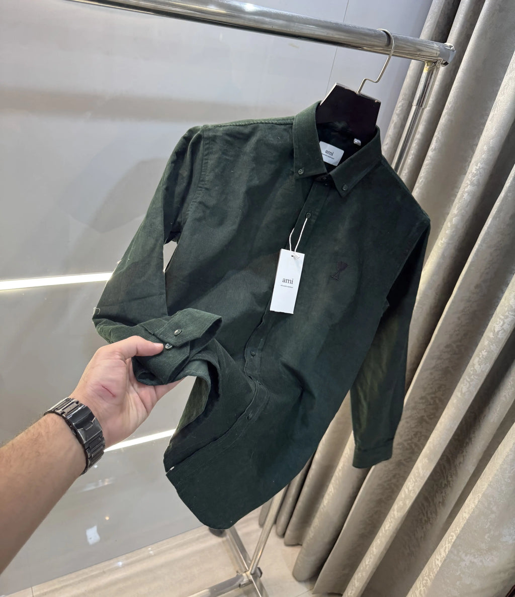 Ami Paris Bottle Green Embroidry Logo Premium Shirt
