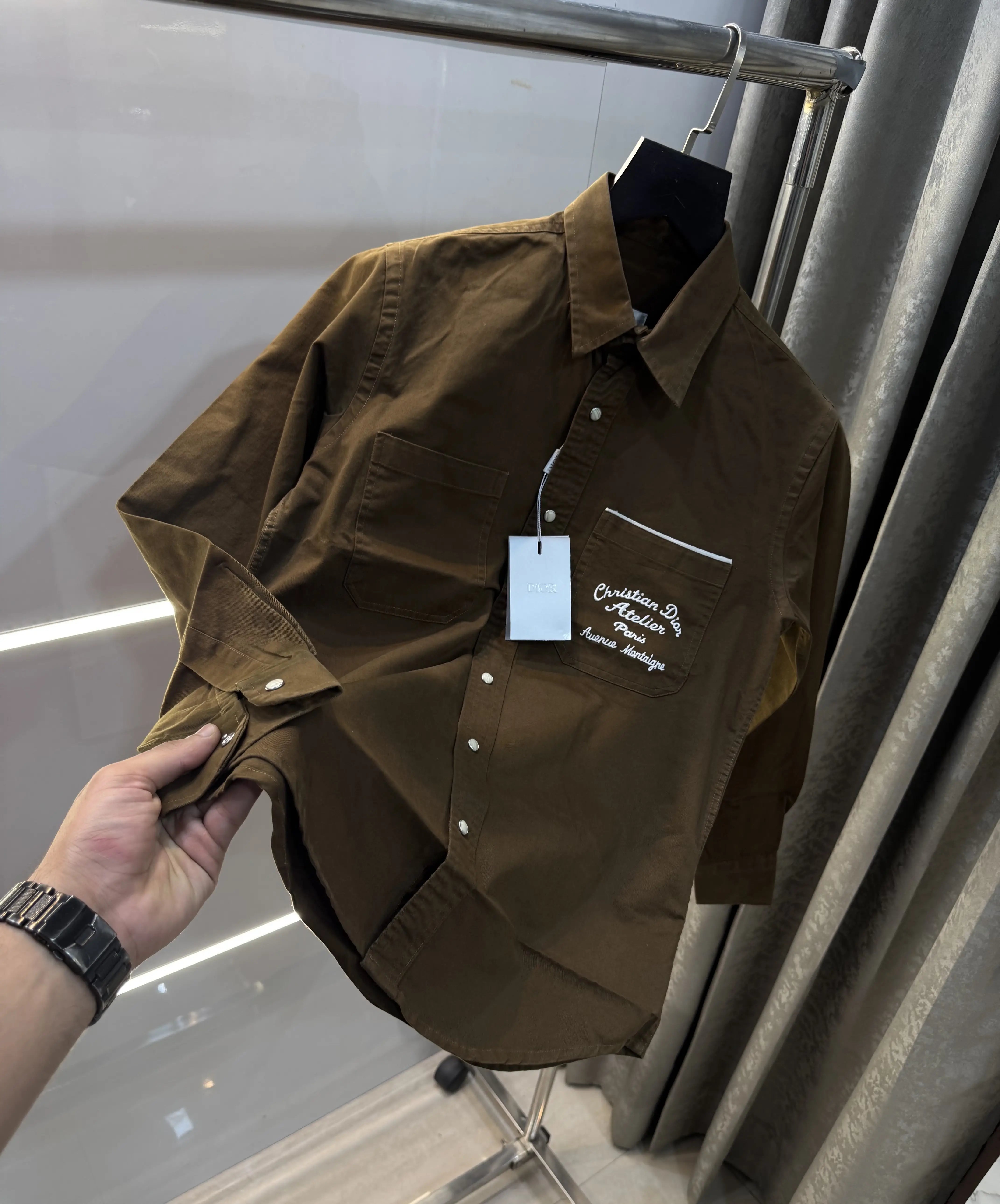 Christian Dior Dark Brown Embroidery Logo Premium Shirt Secondary image
