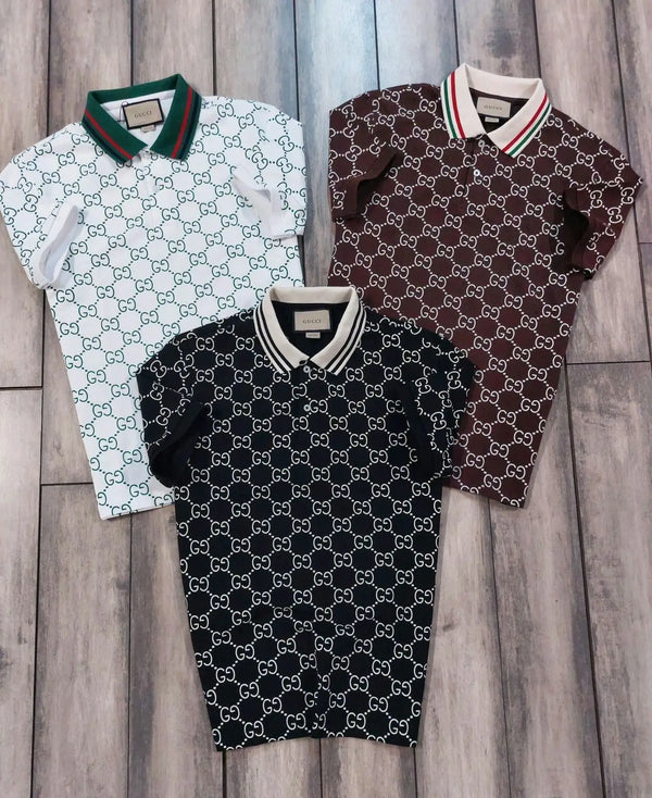 Gucc i Brown Monogram Premium Polo T-Shirt