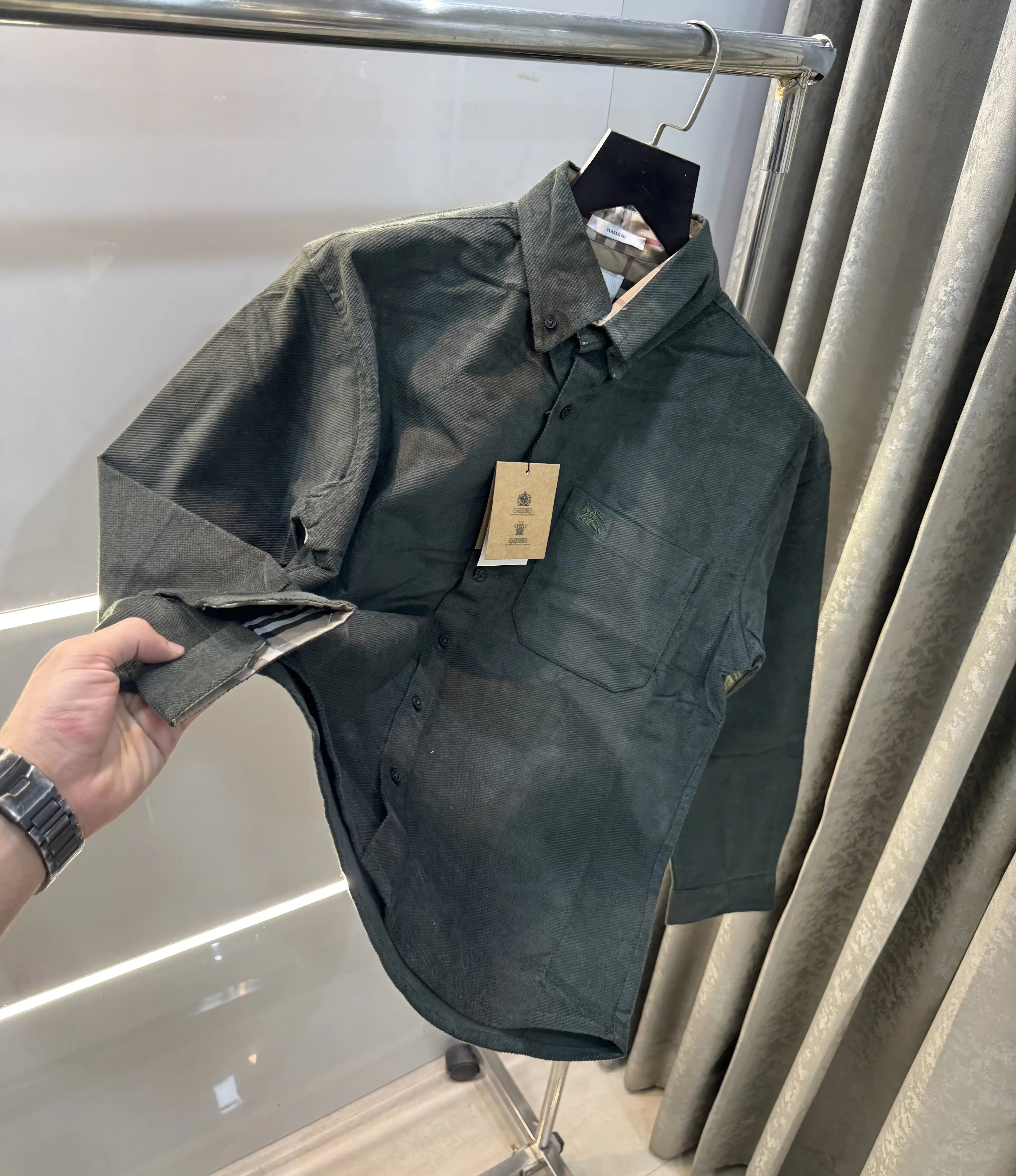 Burberr y Bottle Green Classic Premium Cord Shirt Main image