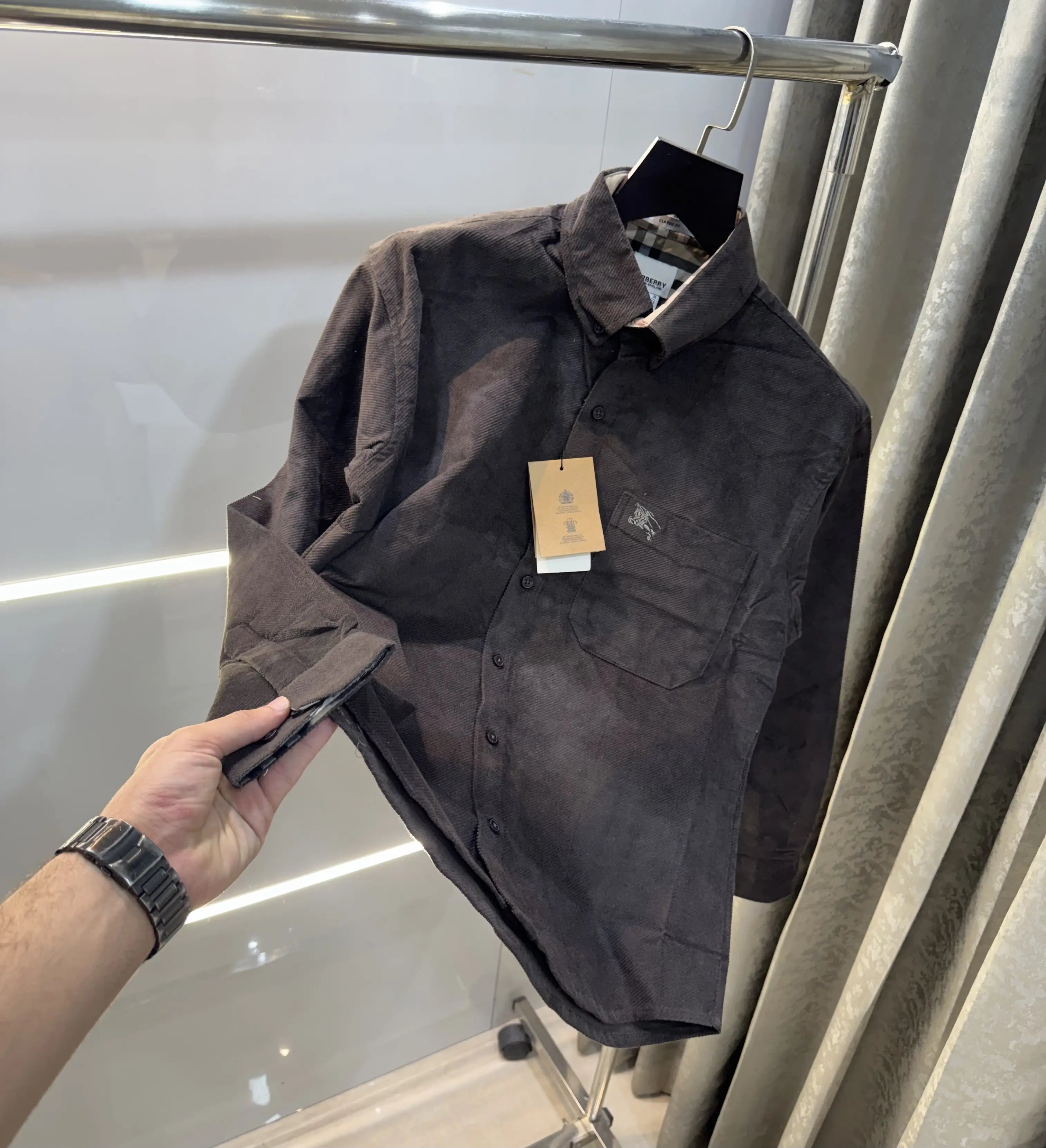 Burberr y Dark Brown Classic Premium Cord Shirt Main image