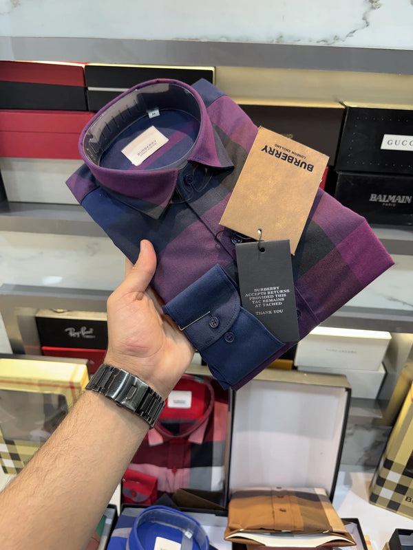 Burberr y Design 3 Checks Premium Shirt With Original Bo_-x Packing