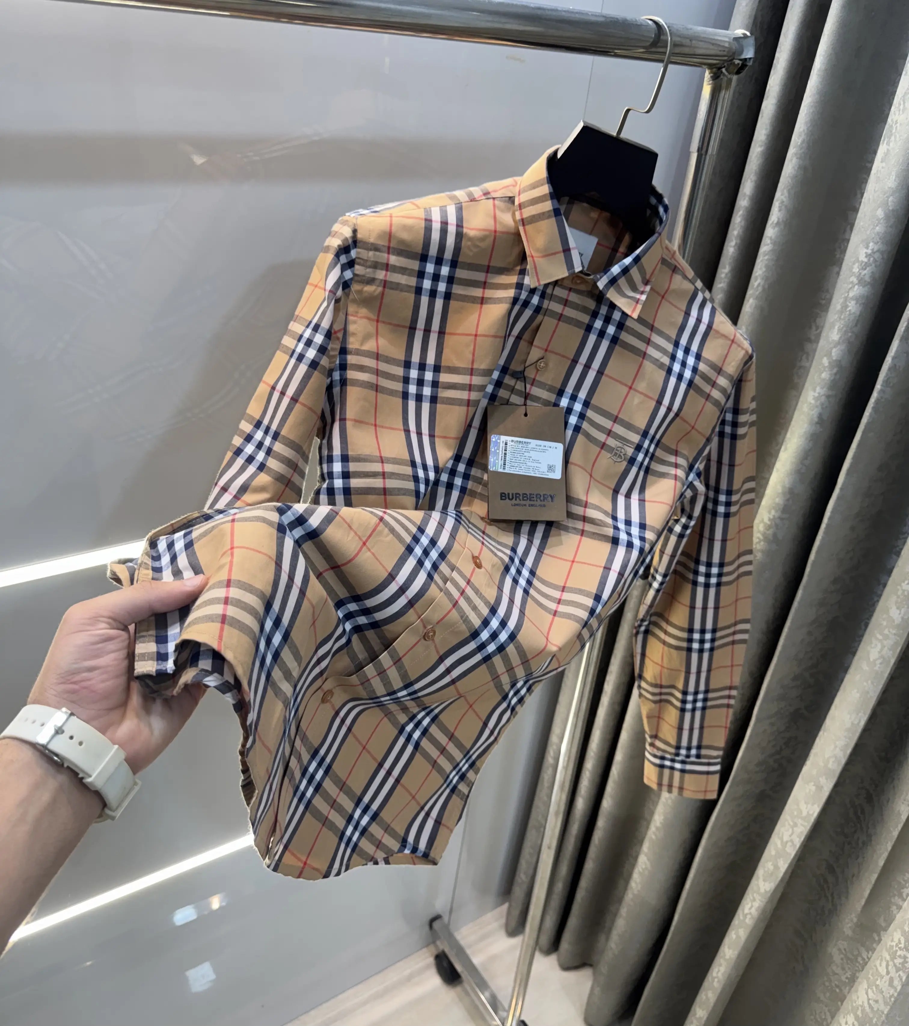 Burberry Beige Small Checks Premium Shirt Main image