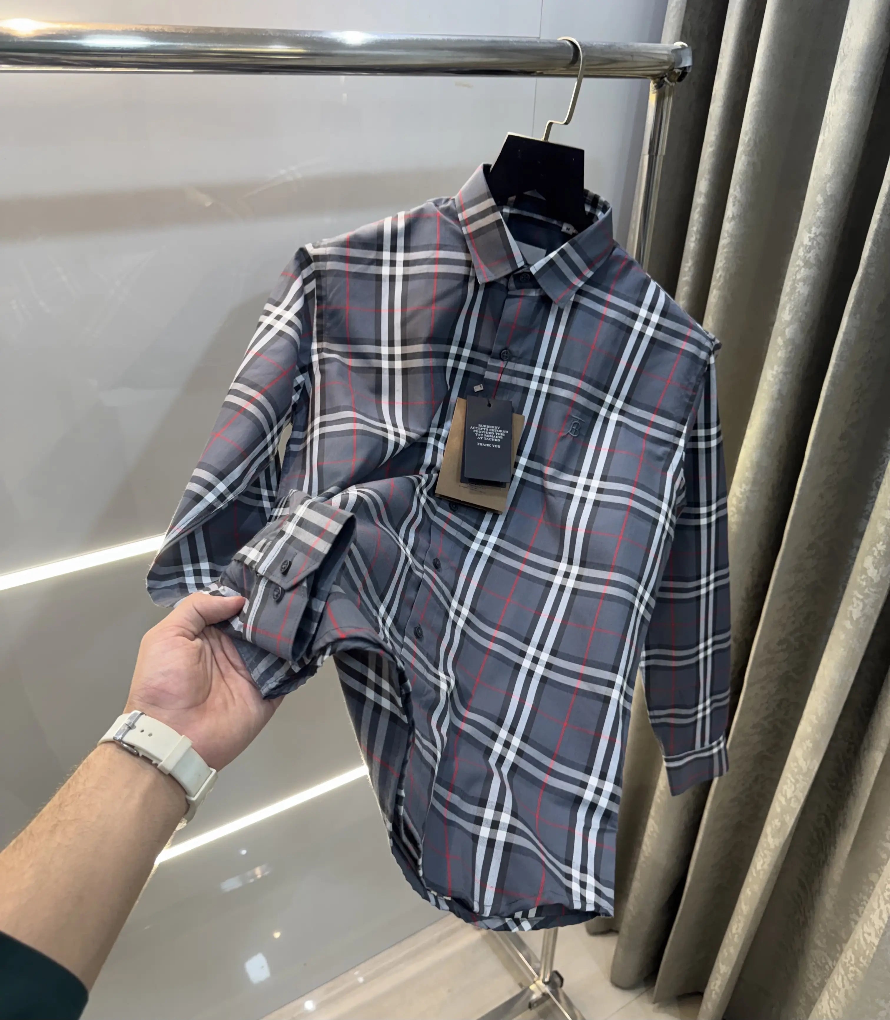 Burberry Grey Small Checks Premium Shirt Main image
