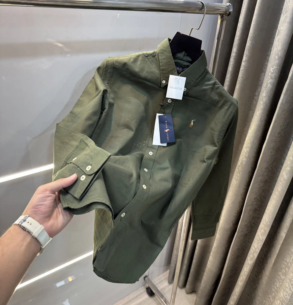 Ralph  Lauren Dark Olive Embroidery Logo Classic Shirt