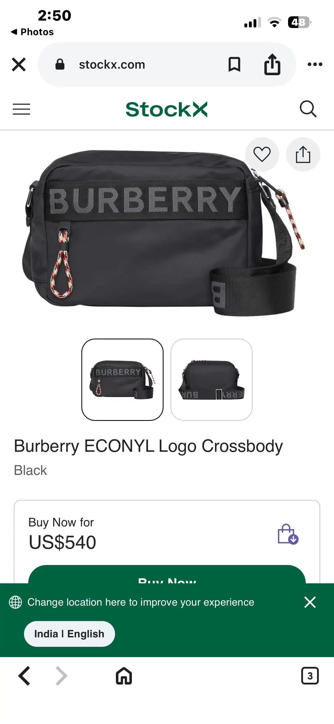 BURBERRY ECONYL LOGO CROSSBODY SLING BAG WITH OG BOX CARD AND DUSTBAG Main image