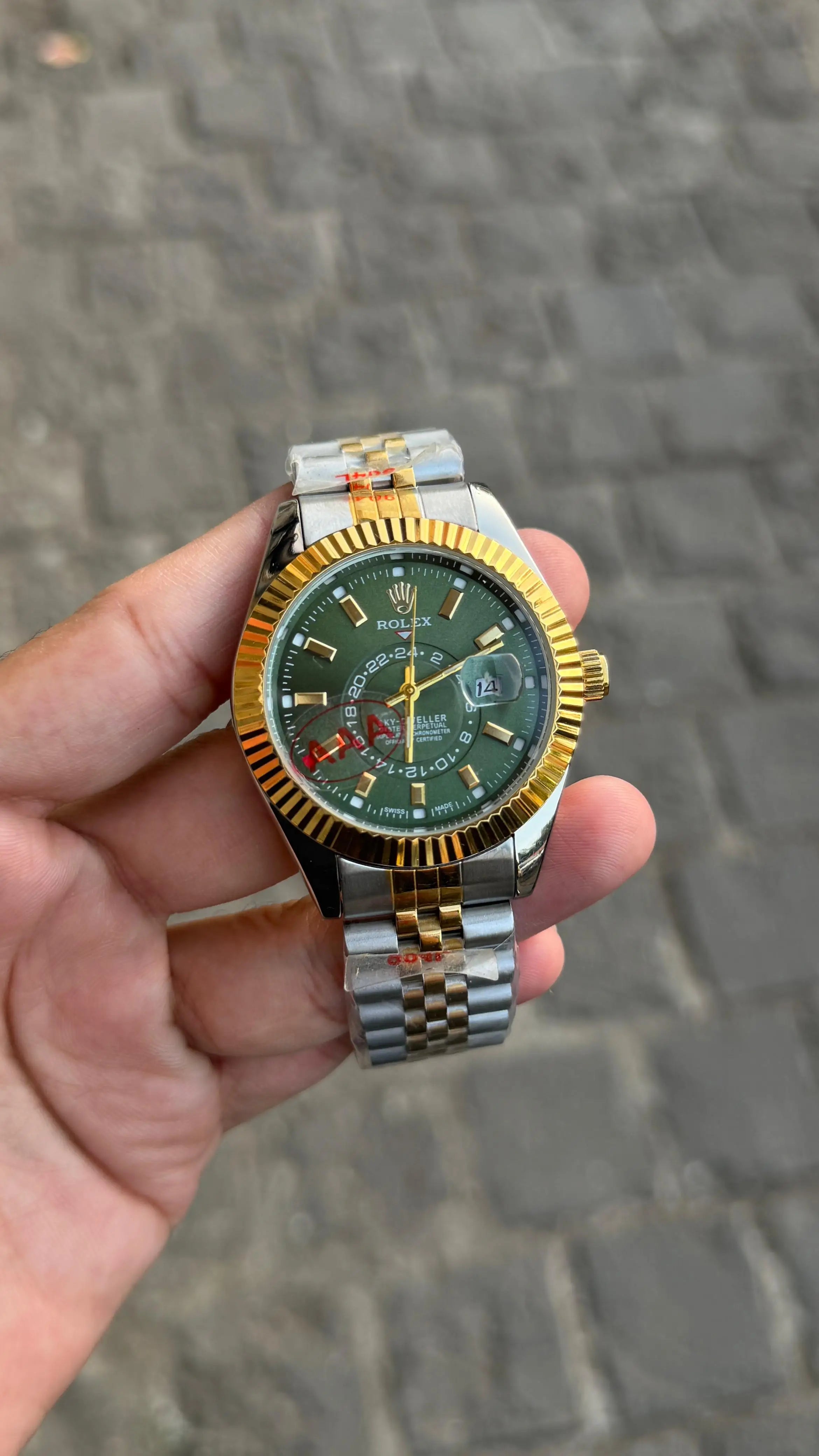 Rolex sky deweller premium quality two tone green