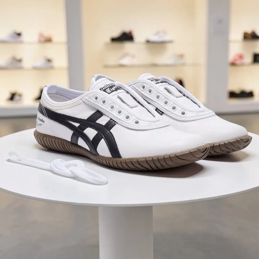 Onitsuka Tiger Tsunahiki Slip-On White Black Mens 7A Premium D-2064