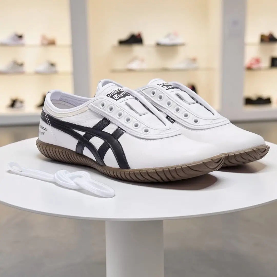 Onitsuka Tiger Tsunahiki Slip-On White Black Mens 7A Premium D-2064