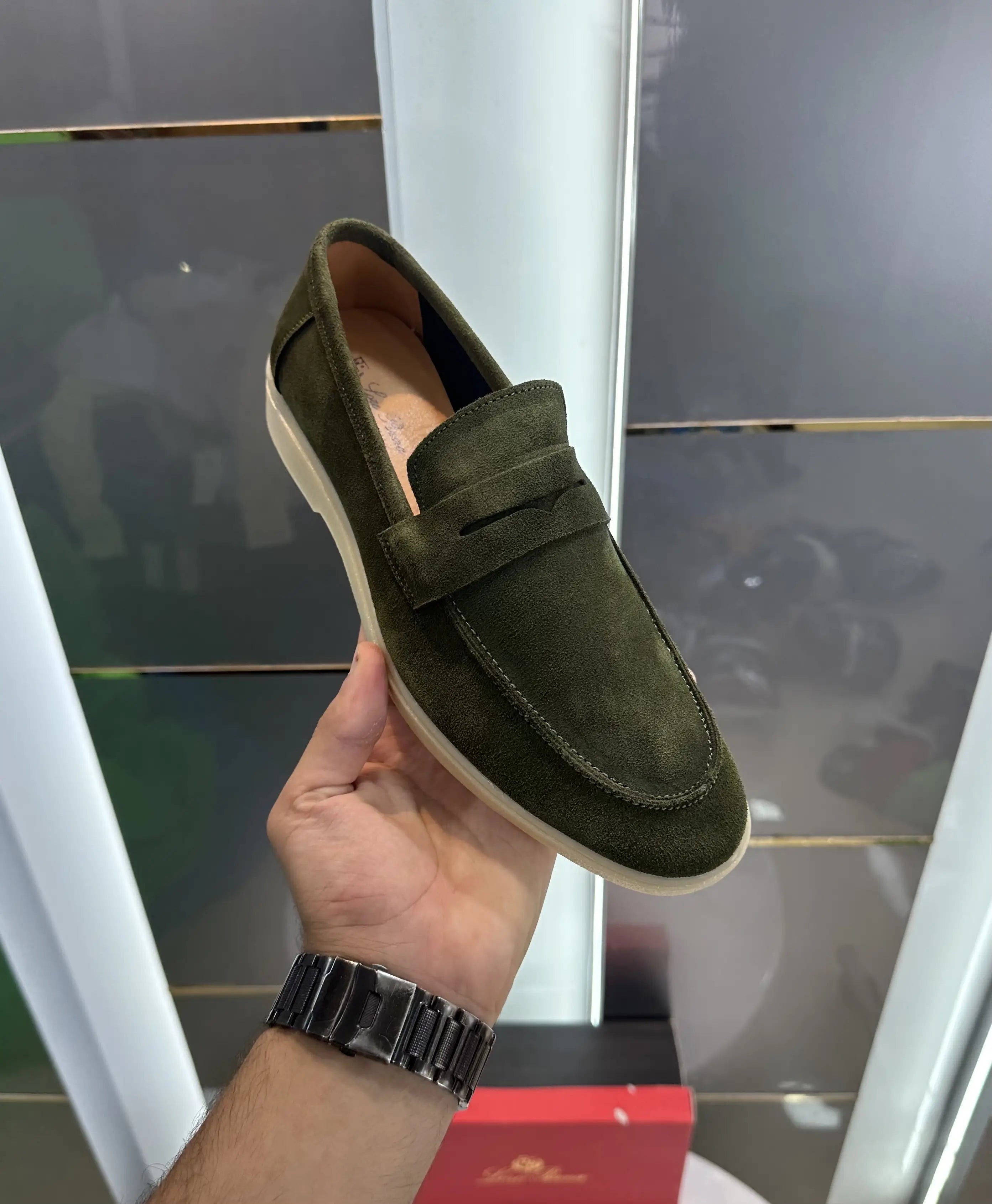 Loro Piana Green Suede Leather Premium Loafer