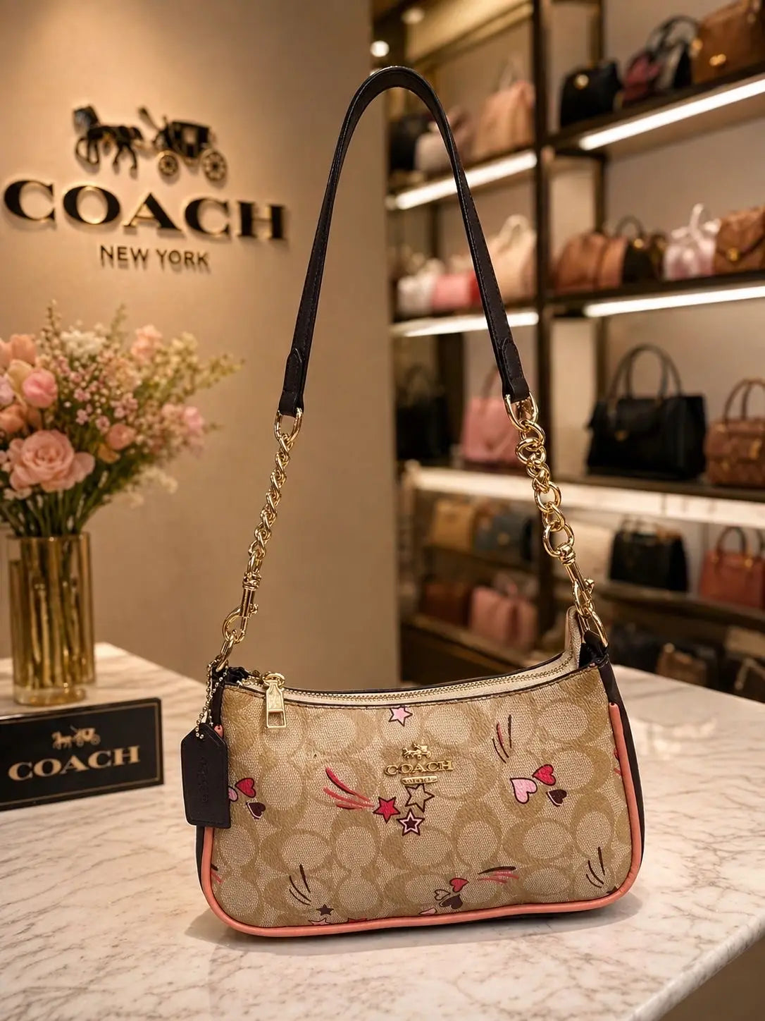 Coach Outlet Teri Shoulder Bag in Signature Canvas with Heart and Star Print with dust bag Main image