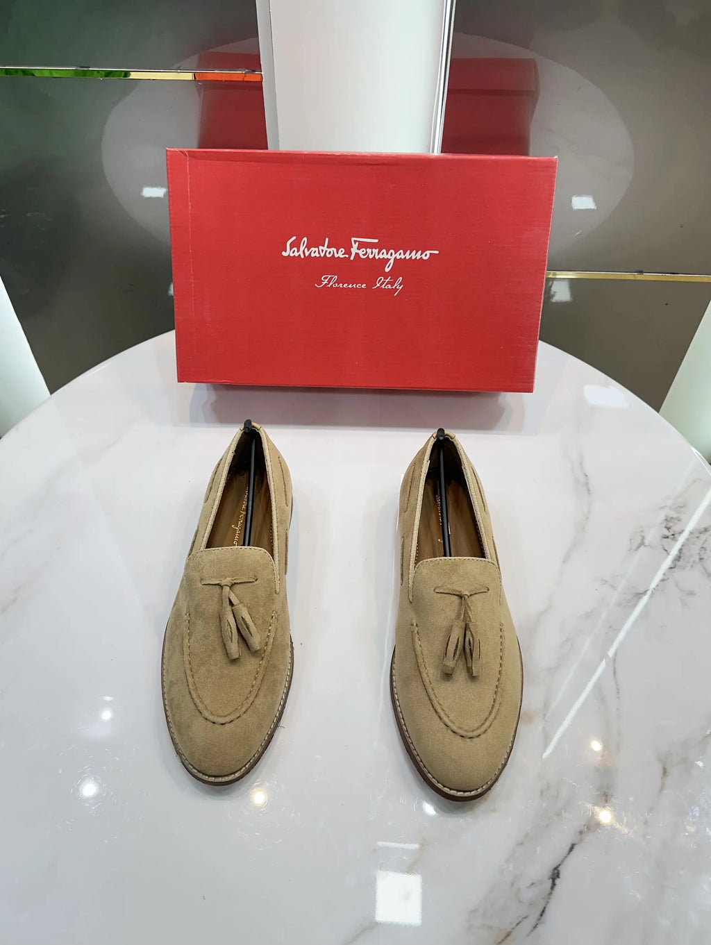 Salvatore Ferragamo Wooden Sole Beige Premium Leather Formal Loafers