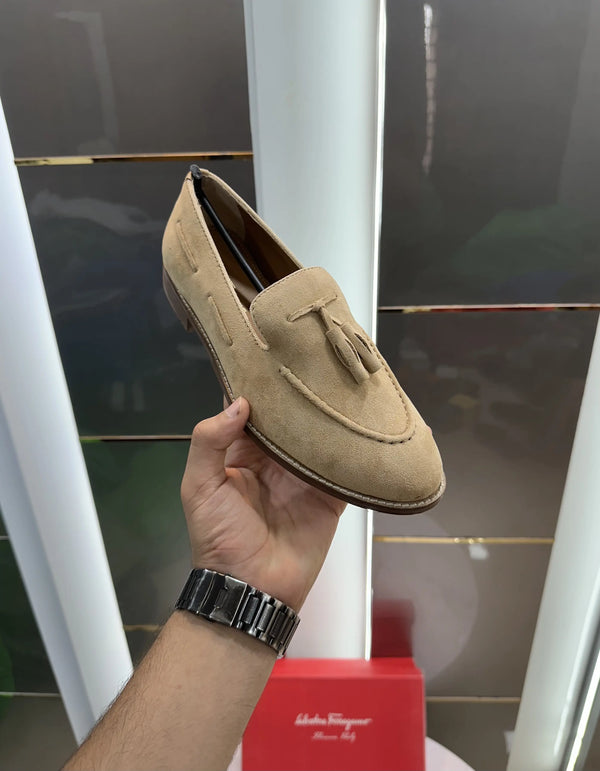 Salvatore Ferragamo Wooden Sole Beige Premium Leather Formal Loafers