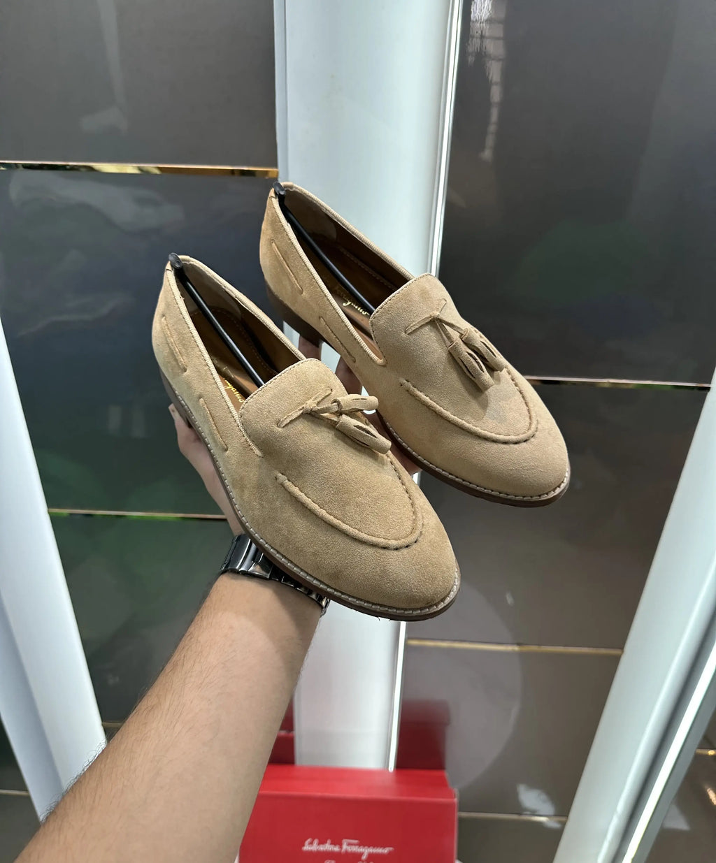 Salvatore Ferragamo Wooden Sole Beige Premium Leather Formal Loafers