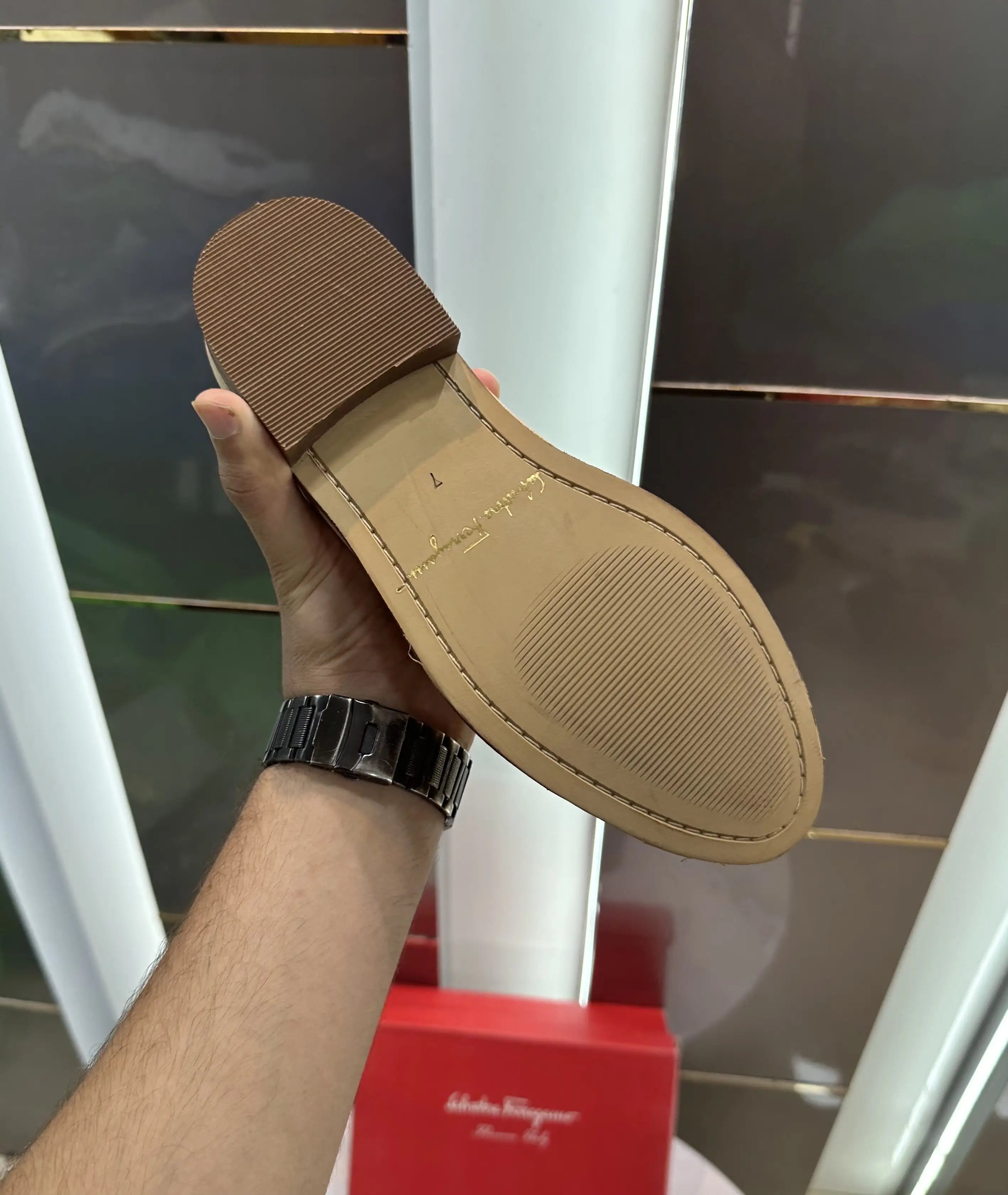 Salvatore Ferragamo Wooden Sole Beige Premium Leather Formal Loafers