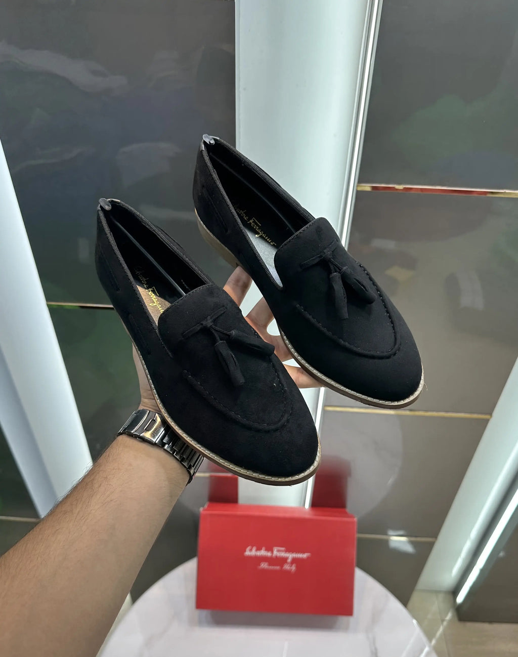 Salvatore Ferragamo Wooden Sole Black Premium Leather Formal Shoes