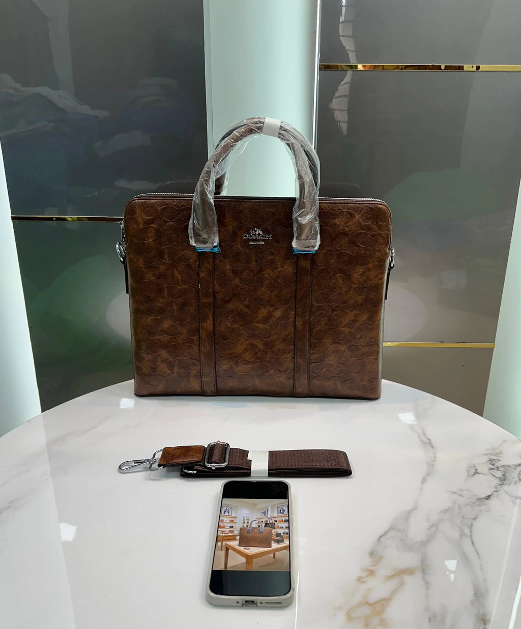 Coac h Brown Monogram Luxury Premium Imported Laptop Bag