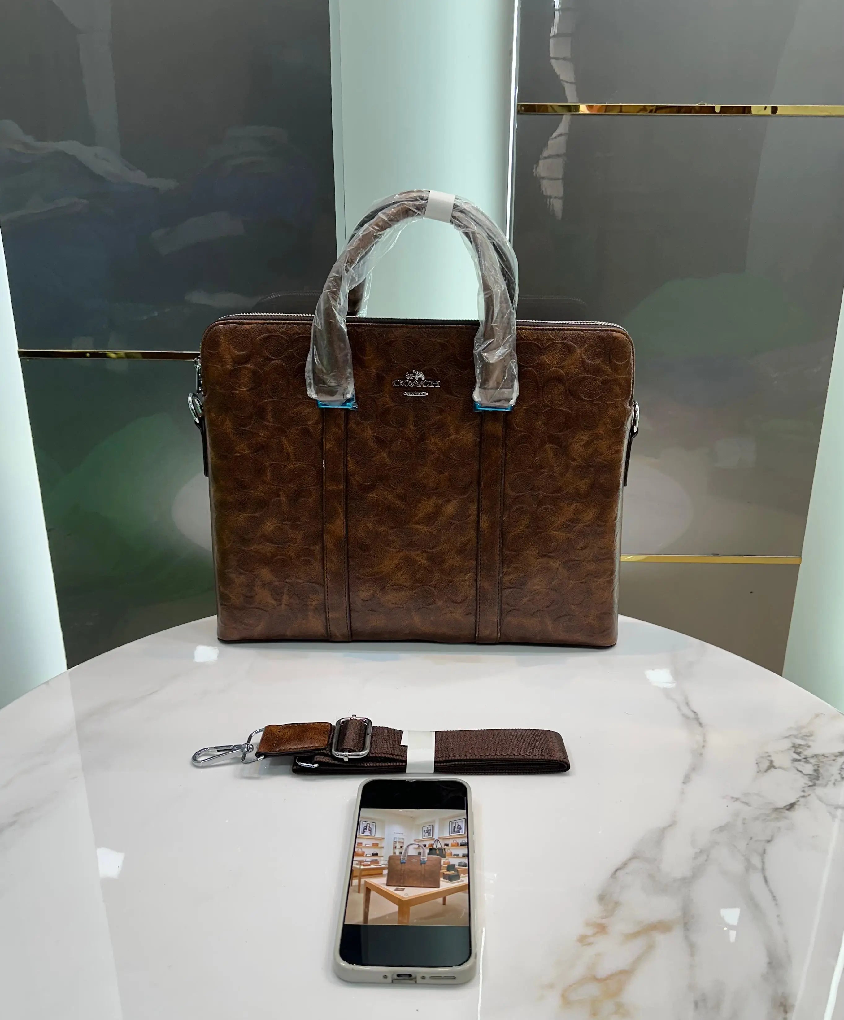 Coac h Brown Monogram Luxury Premium Imported Laptop Bag