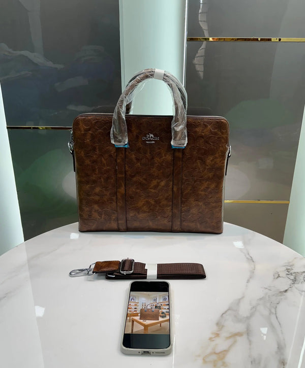 Coac h Brown Monogram Luxury Premium Imported Laptop Bag