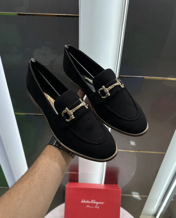 Salvatore Ferragamo Black Premium Wooden Sole Formal Loafer