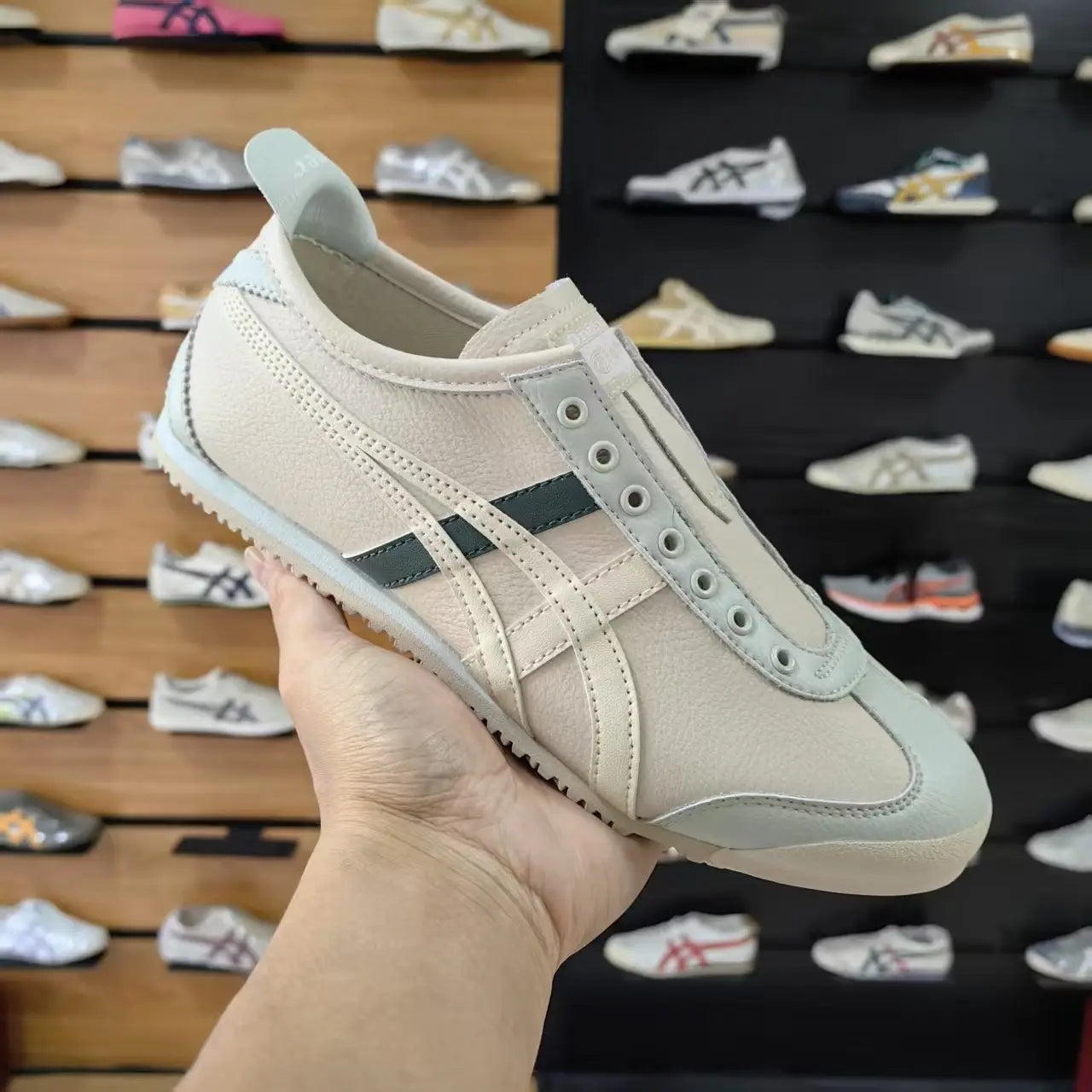 Onitsuka Tiger Mexico 66 Slip-On Beige Green  Mens 7A Premium D-2042