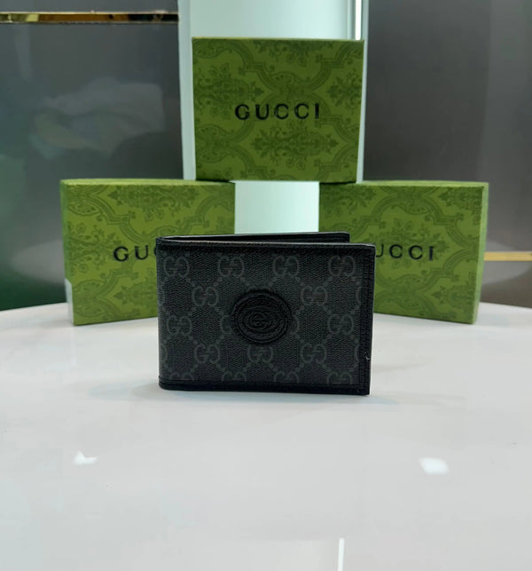 Gucc i Black Grey Monogram Premium Wallet