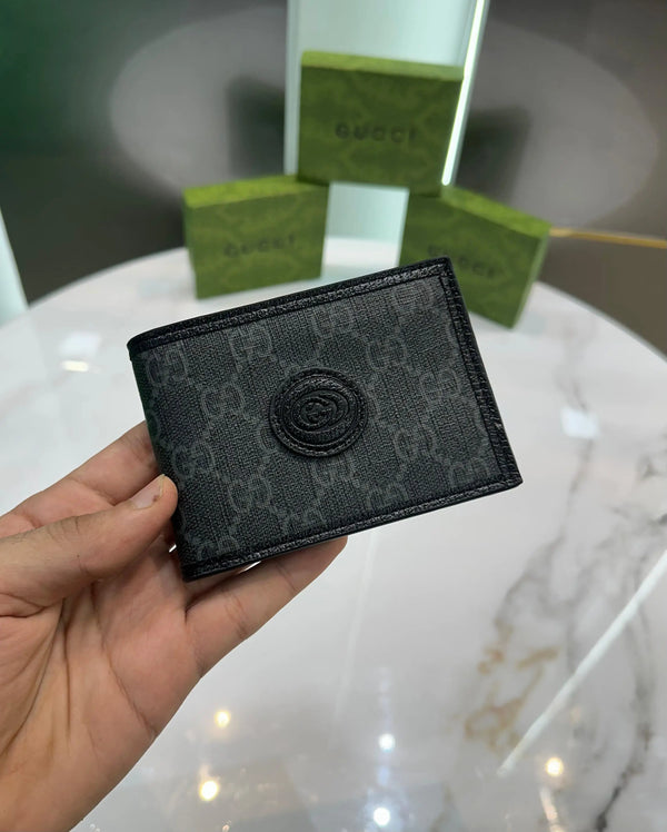 Gucc i Black Grey Monogram Premium Wallet
