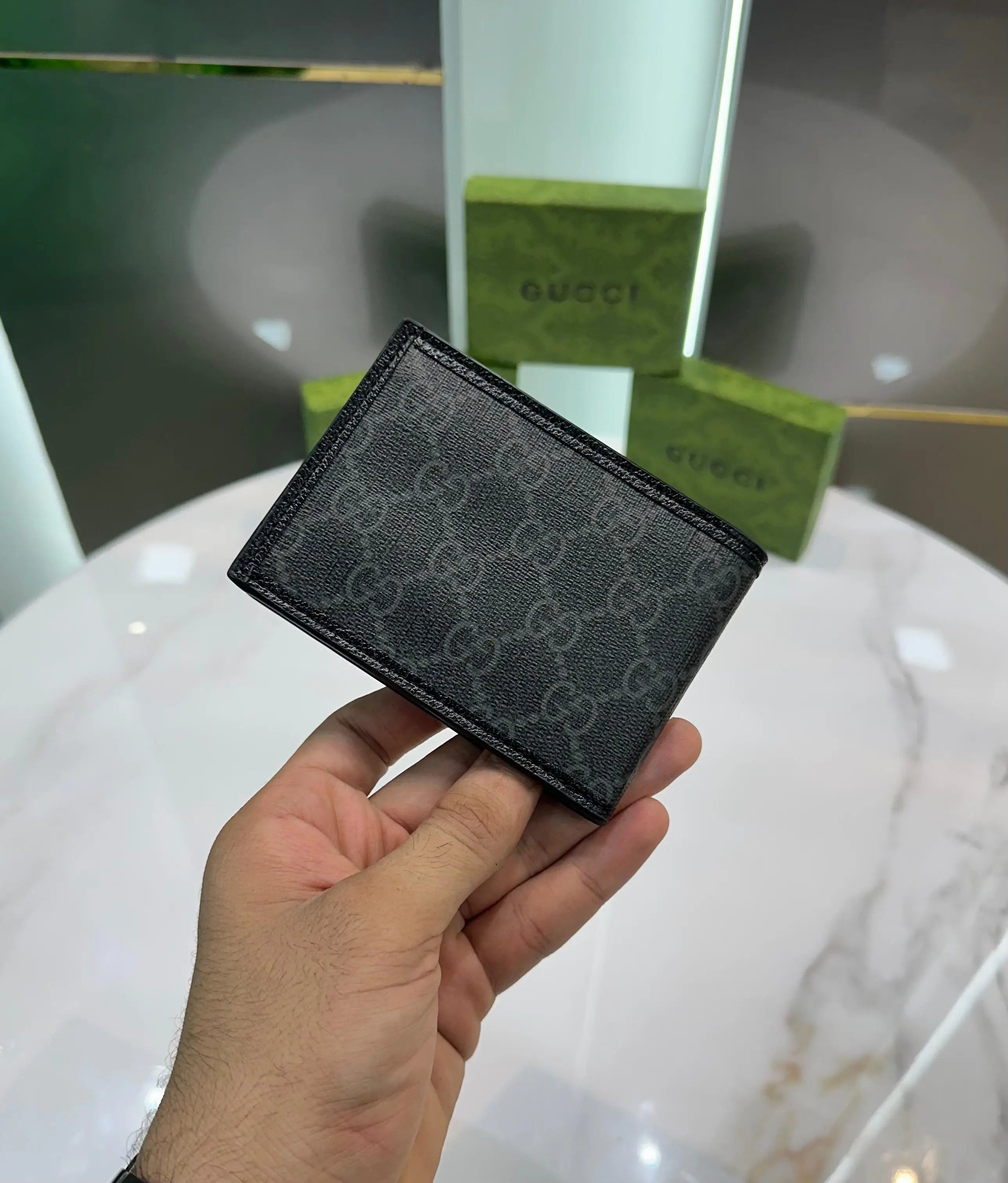Gucc i Black Grey Monogram Premium Wallet