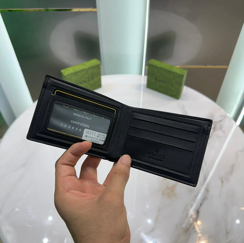 Gucc i Black Grey Monogram Premium Wallet