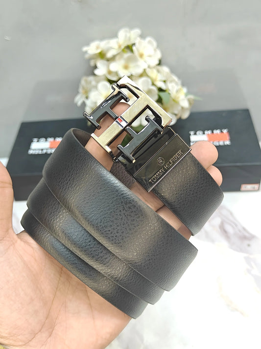 +O_MMy H!LFIGEr PREMIUM QUALITY IMPORTED REVERSIBLE BELT GOLD BLACK BUCKLE WITH OG BO...X TH-907