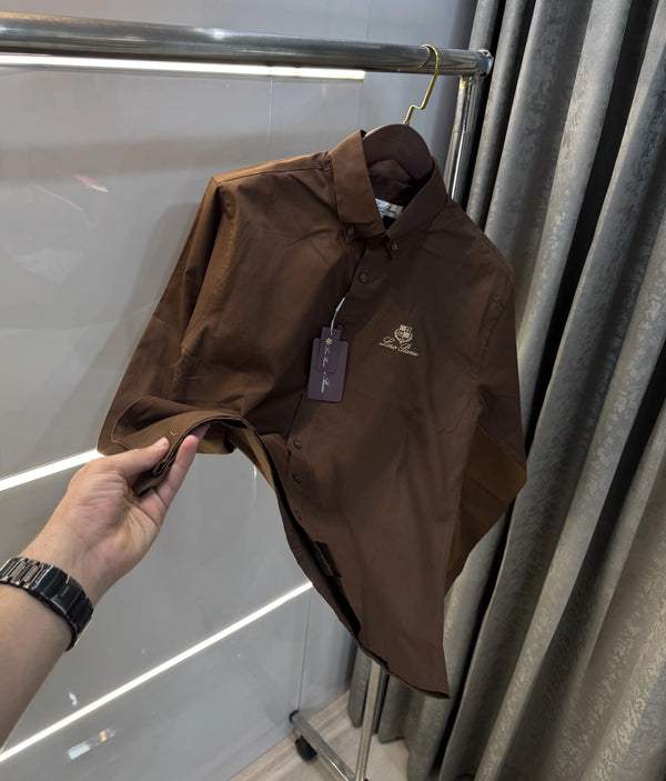 Loro Piana Brown Embroidery Logo Premium Shirt