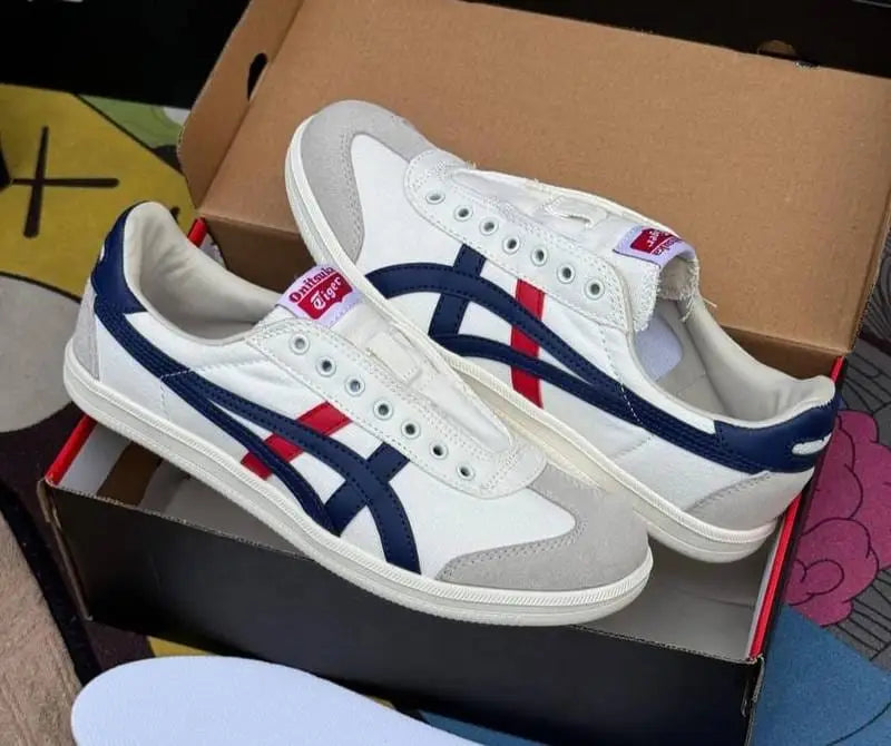 Onitsuka Tiger Tokuten Slip-On White Blue Red  Mens 7A Premium D-1654 P-1